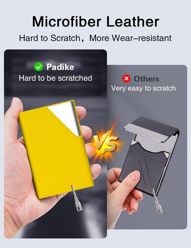 Padike Business Card Holder, Upgraded Leather Business Card Case Pocket Card Holders for Men or Women, Metal Slim Name Card Holder RFID Blocking Business Card Carrier with Magnetic Closure (Y-YE) - Image 3